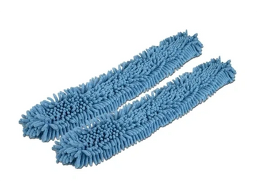 Blue microfiber mop pads on white background