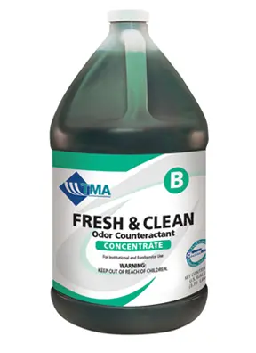 Bottle of Fresh & Clean odour counteractant concentrate.