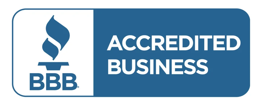 Accredited business logo with a blue background and white text.